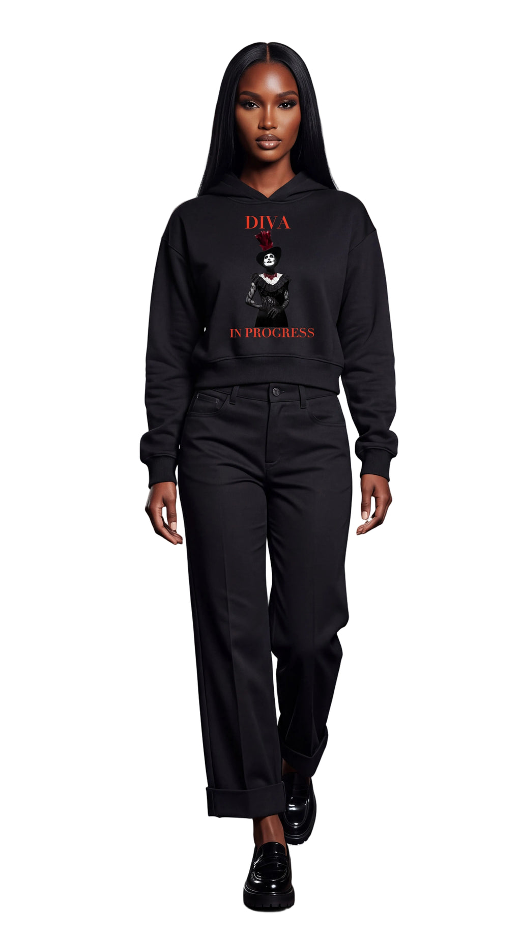 Kurzer Unisex Hoodie — DIVA IN PROGRESS | Noir Aesthetic Streetwear