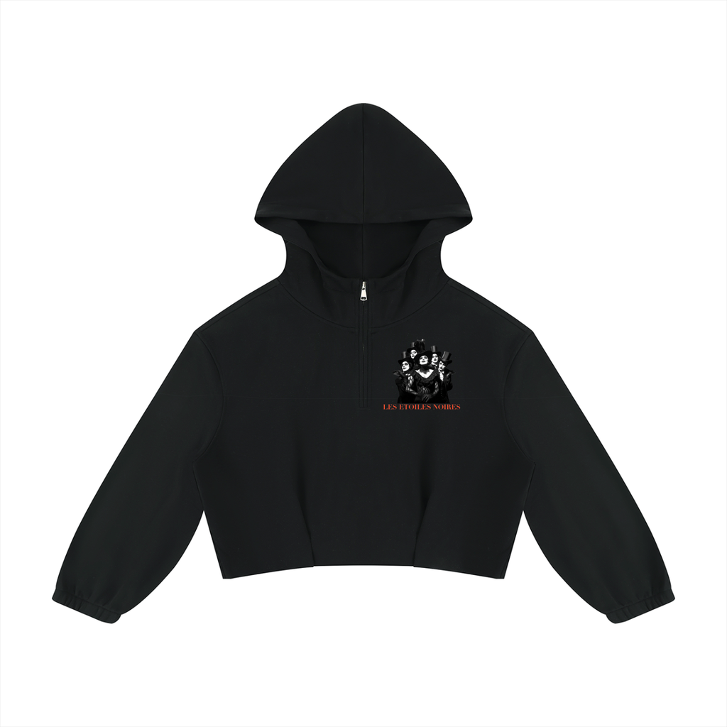 Quarter-Zip Boxy Hoodie — LES ÉTOILES NOIRES | Noir Aesthetic Streetwear
