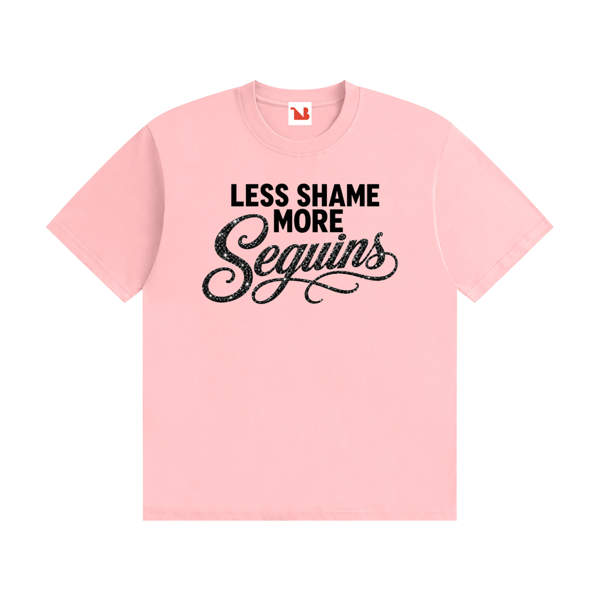 Unisex Seamless 100% Cotton Tee | LESS SHAME MORE SEQUINS Black Logo