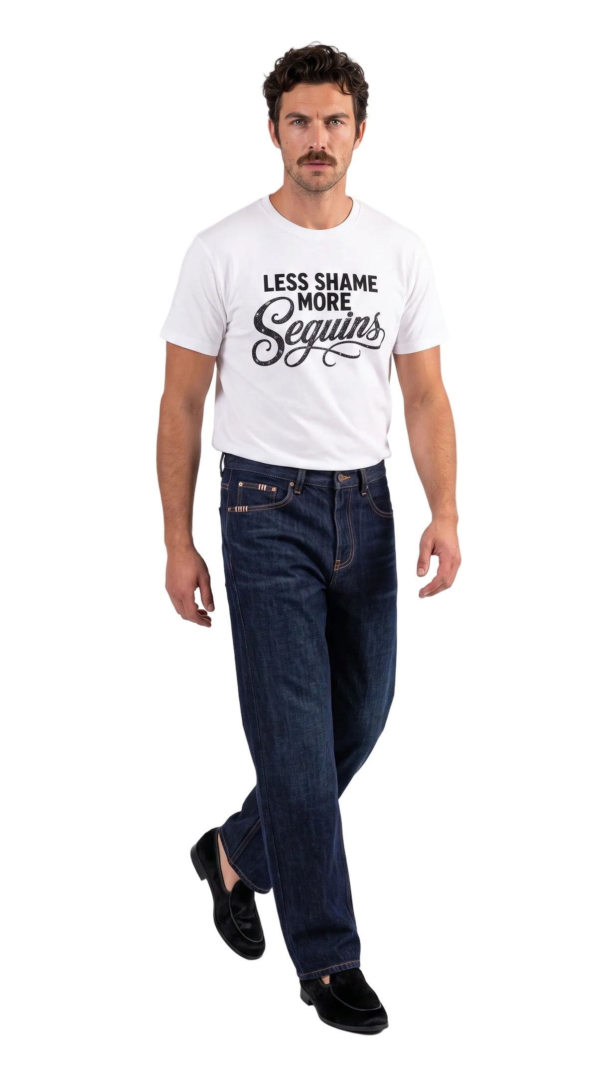 Unisex Seamless 100% Cotton Tee | LESS SHAME MORE SEQUINS Black Logo