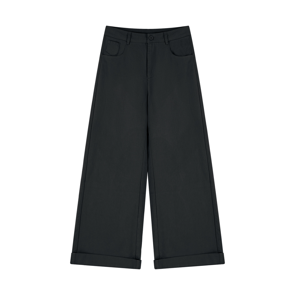 Tencel Wide-Leg Cuff Trousers Black