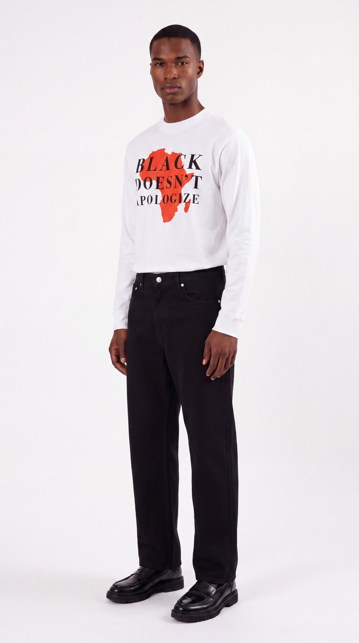 Unisex Loose Fit Long-Sleeve Crewneck Tee | BLACK DOESN'T APOLOGIZE