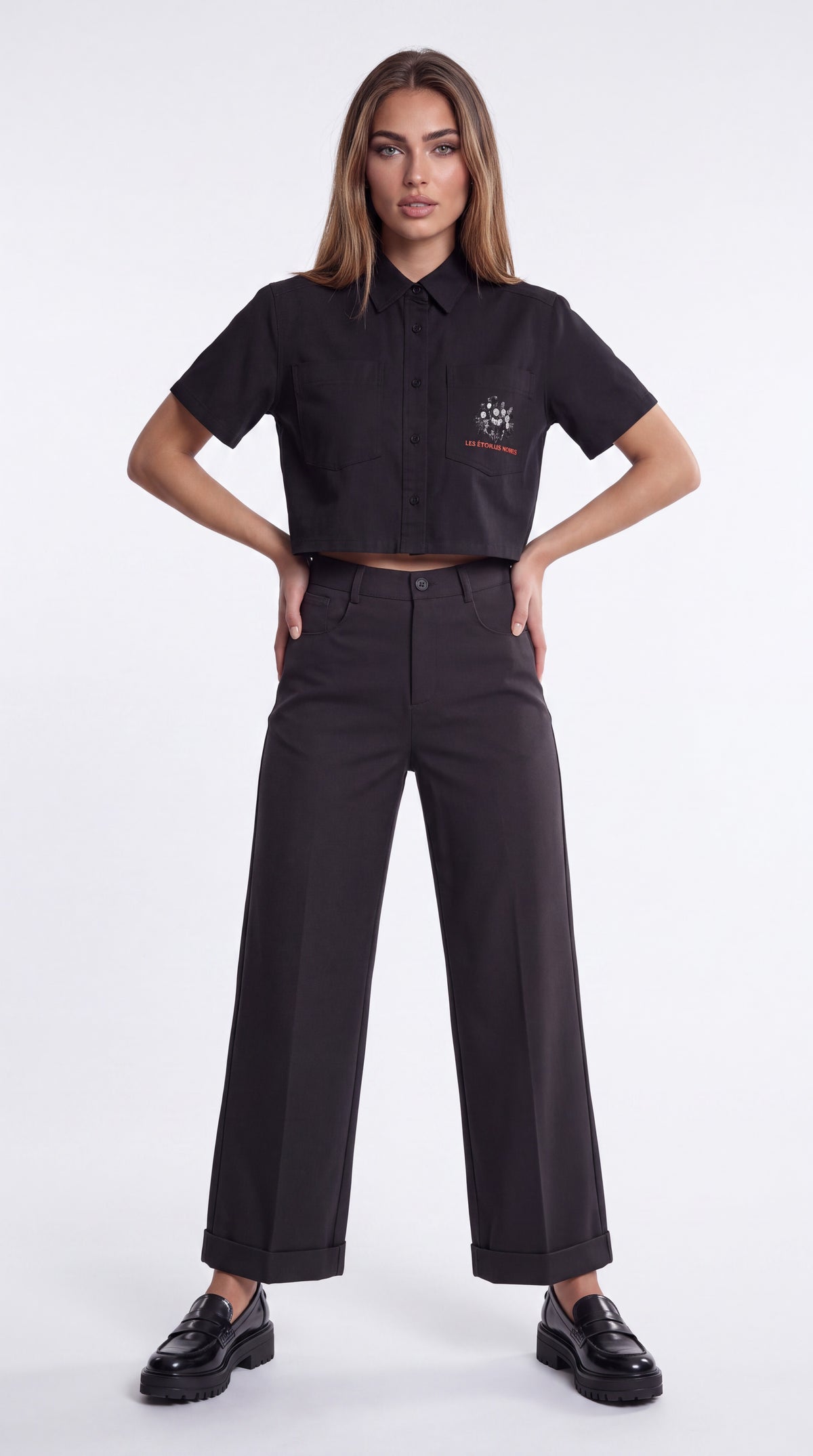 Tencel Wide-Leg Cuff Trousers Black