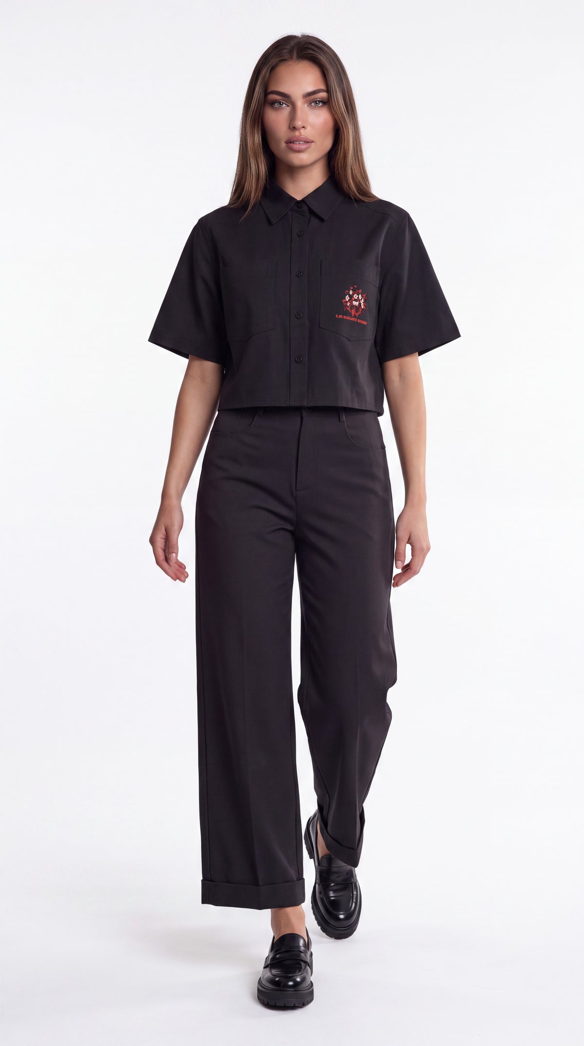 Tencel Wide-Leg Cuff Trousers Black