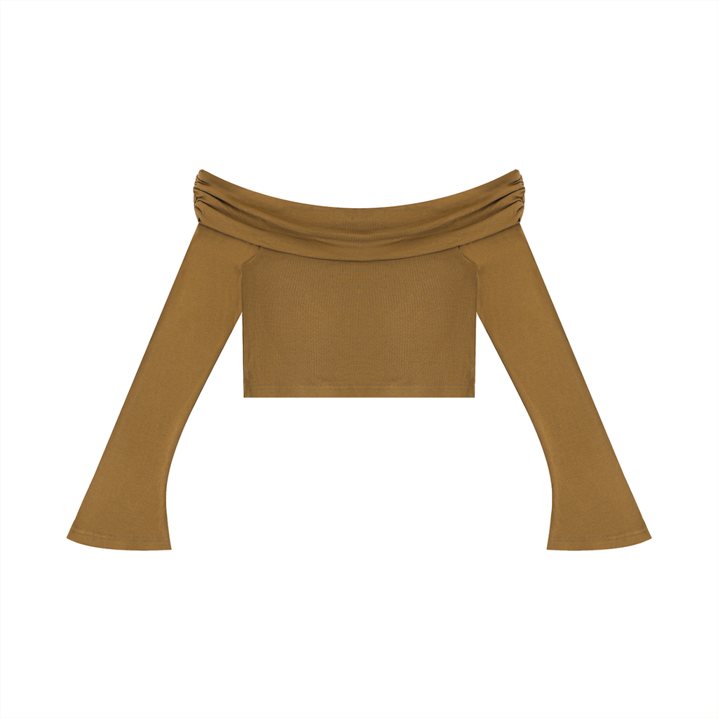 Women's Off-the-Shoulder Bell Sleeve Crop Top