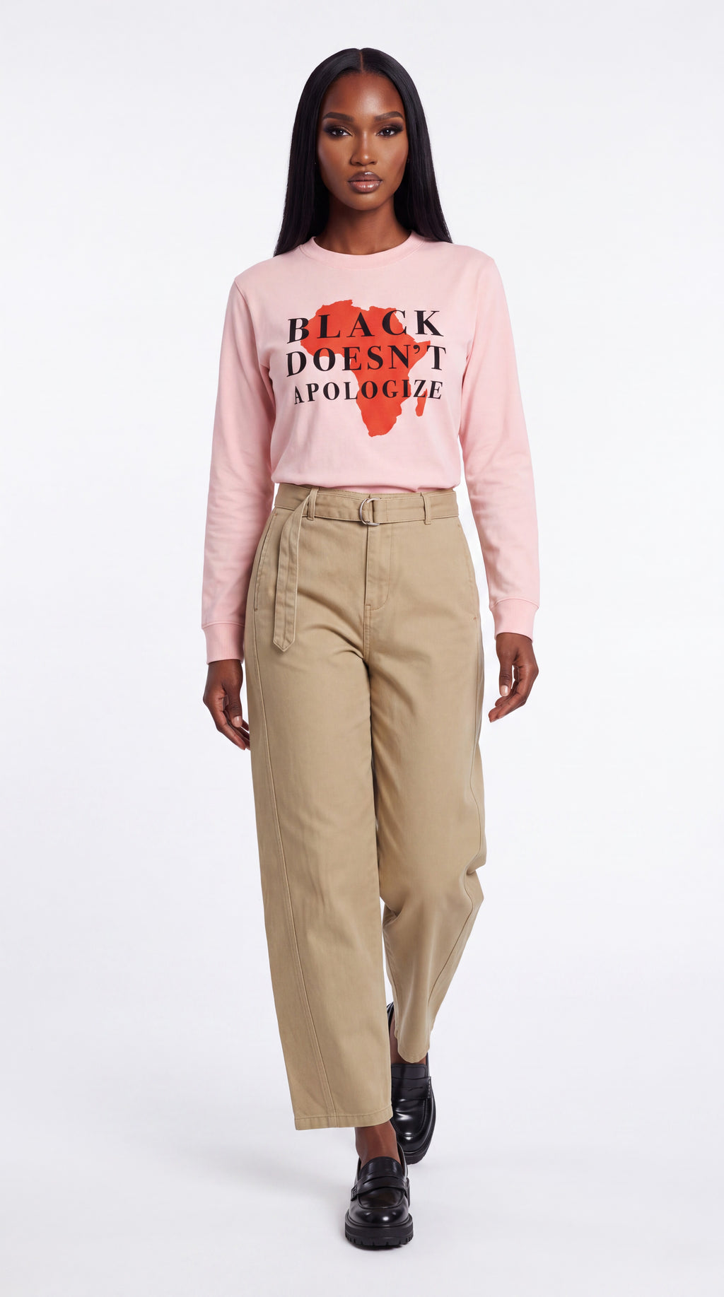 Unisex Loose Fit Long-Sleeve Crewneck Tee | BLACK DOESN'T APOLOGIZE