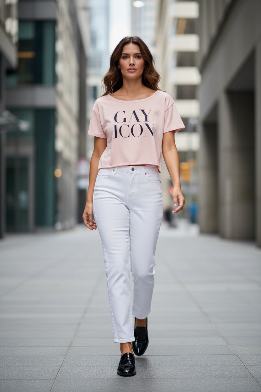Off-Shoulder Rolled Hem Crewneck Tee |GAY ICON| GAY ICON COLLECTION