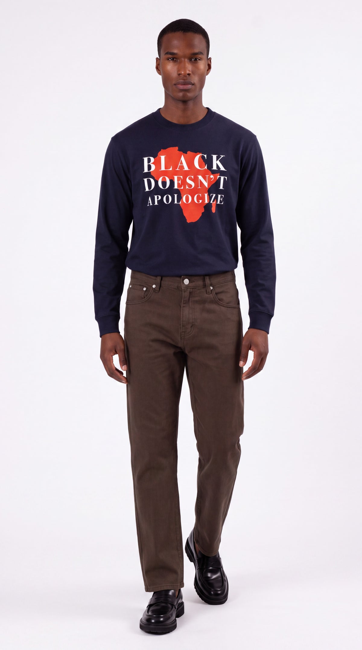 Unisex Loose Fit Long-Sleeve Crewneck Tee | BLACK DOESN'T APOLOGIZE