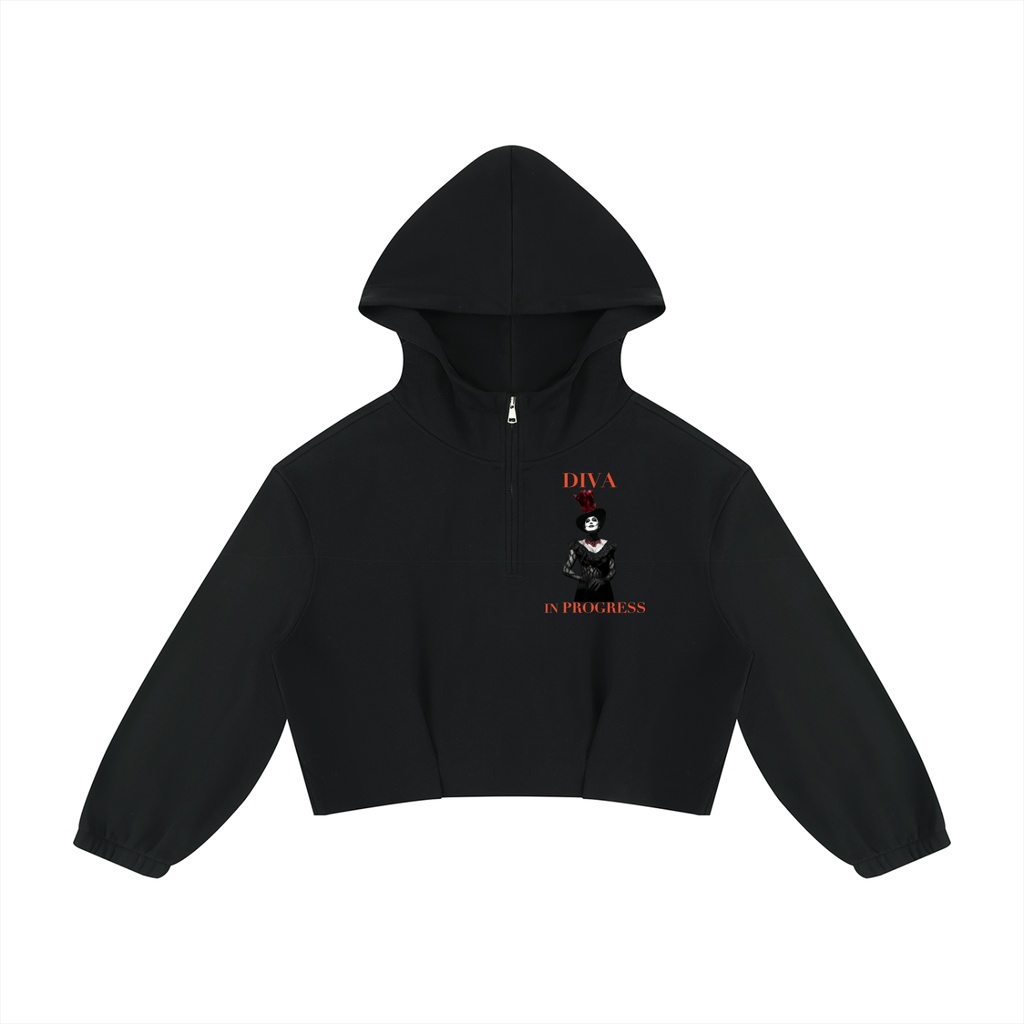 Quarter-Zip Boxy Hoodie — DIVA IN PROGRESS | Noir Aesthetic Streetwear