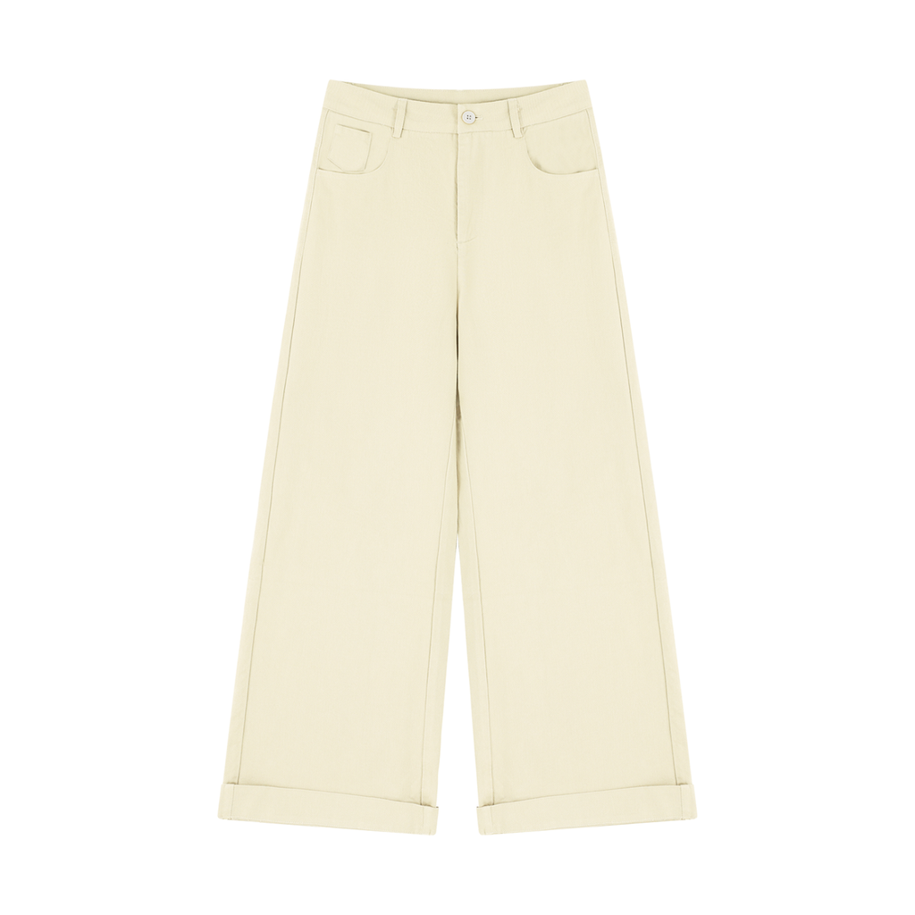Tencel Wide-Leg Cuff Trousers Apricot