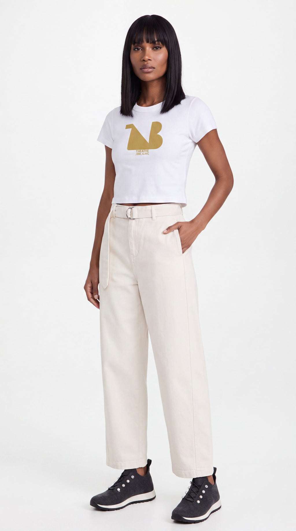 Women's Cropped Crewneck T-Shirt | THEATRE NOIR BLANC
