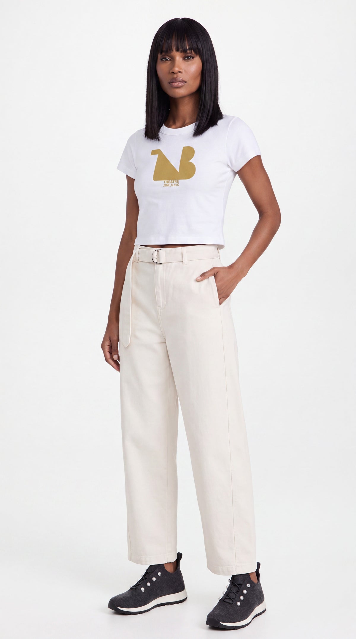 Women's Cropped Crewneck T-Shirt | THEATRE NOIR BLANC