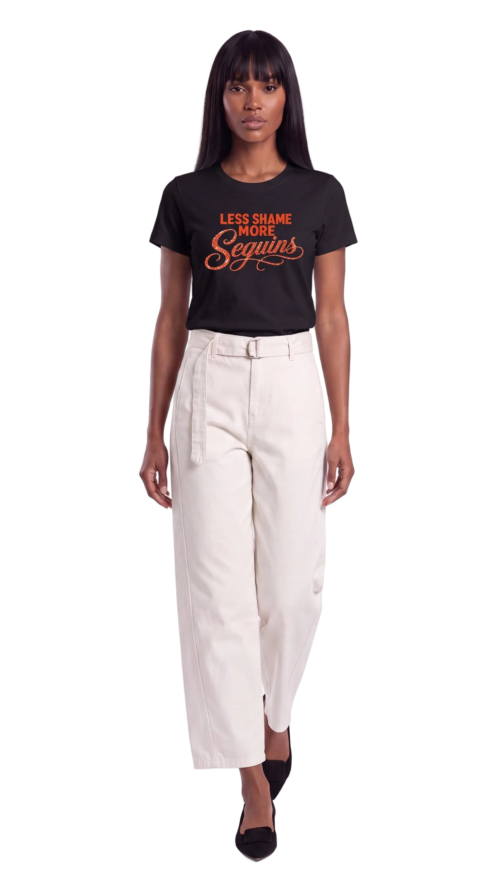 Women's Slim Fit Crewneck T-Shirt | LESS SHAME MORE SEQUINS