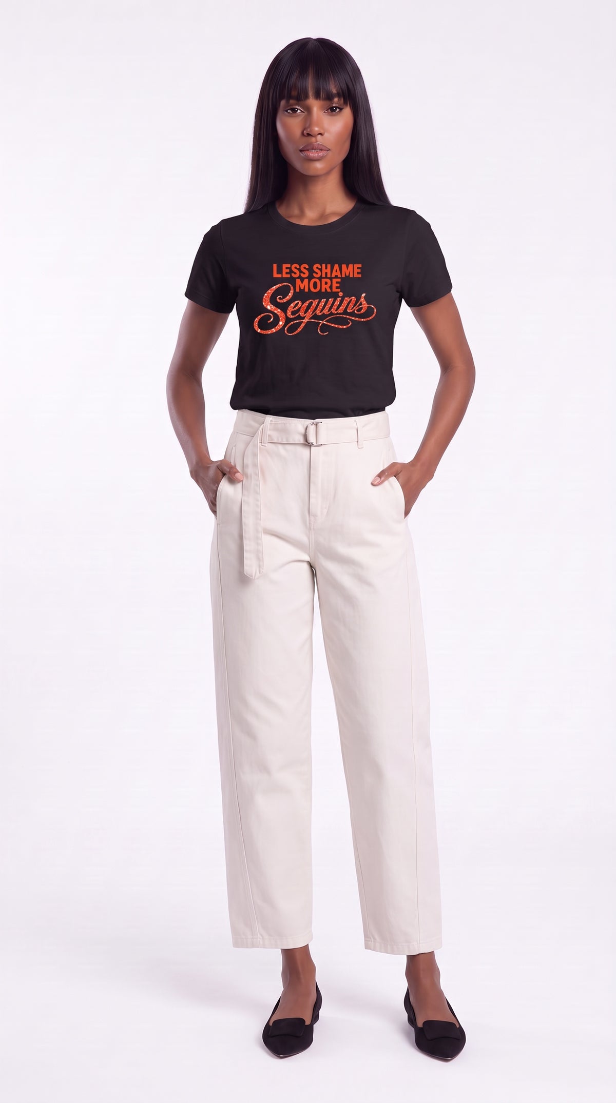 Women's Slim Fit Crewneck T-Shirt | LESS SHAME MORE SEQUINS