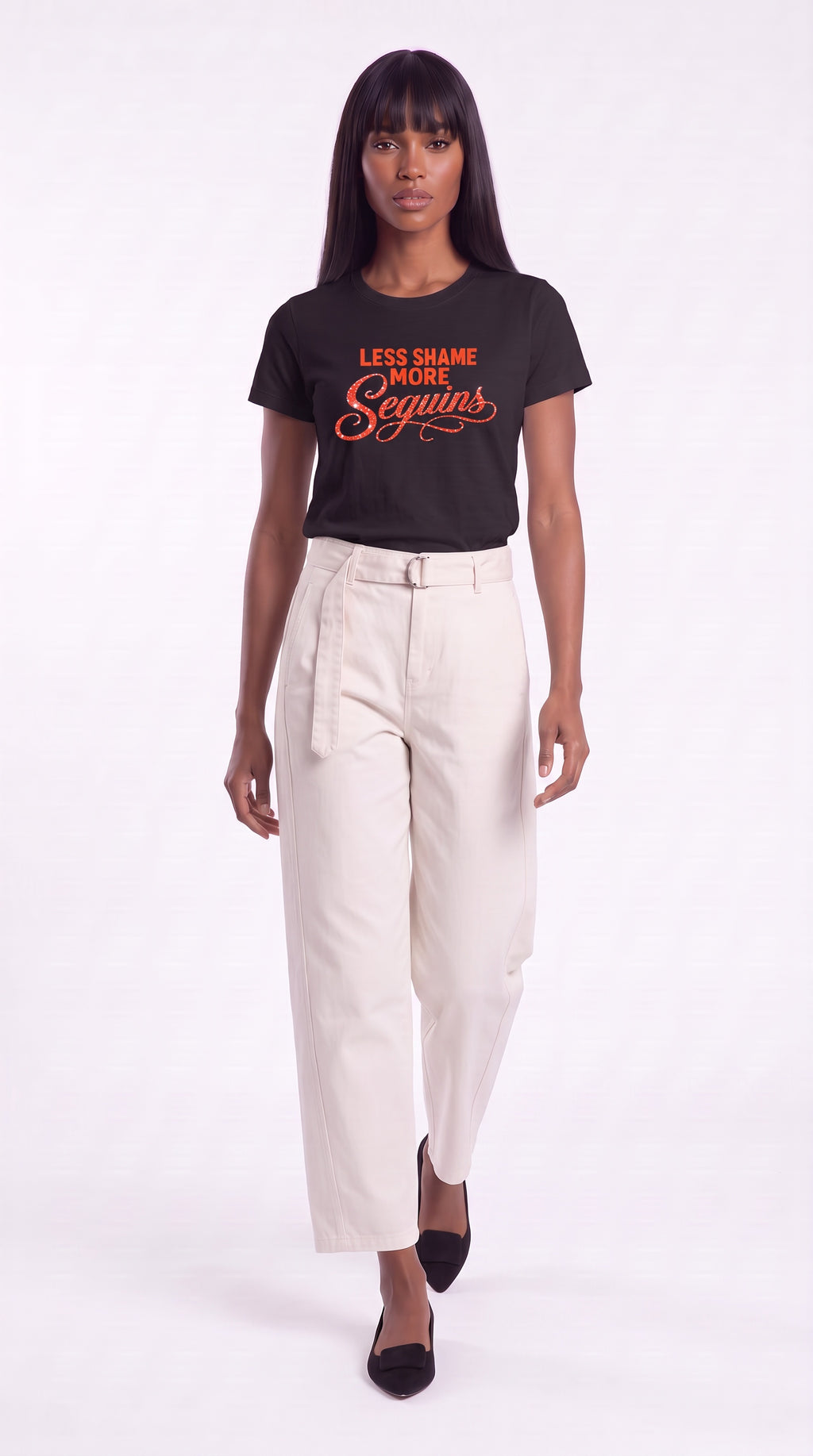 Women's Slim Fit Crewneck T-Shirt | LESS SHAME MORE SEQUINS