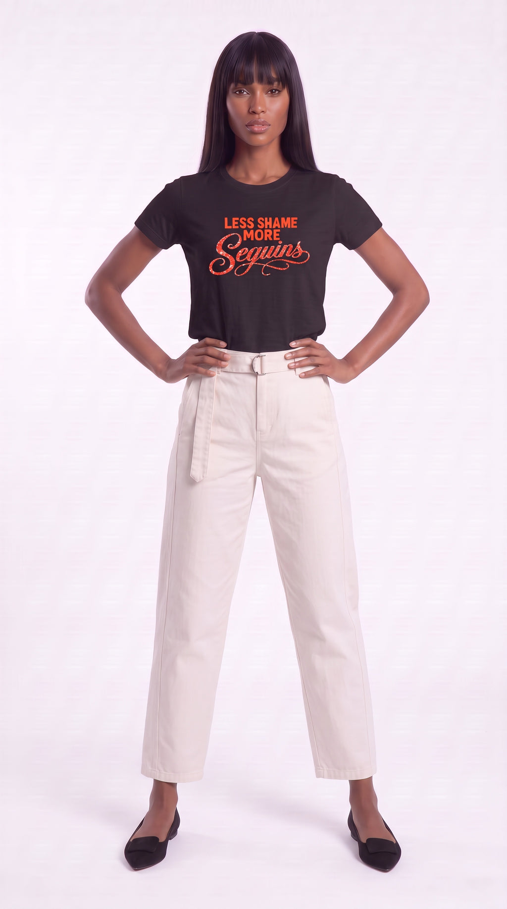 Women's Slim Fit Crewneck T-Shirt | LESS SHAME MORE SEQUINS