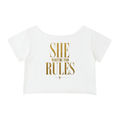 Off-Shoulder Rolled Hem 100% Cotton Crop Tee | SHE WRITES THE RULES