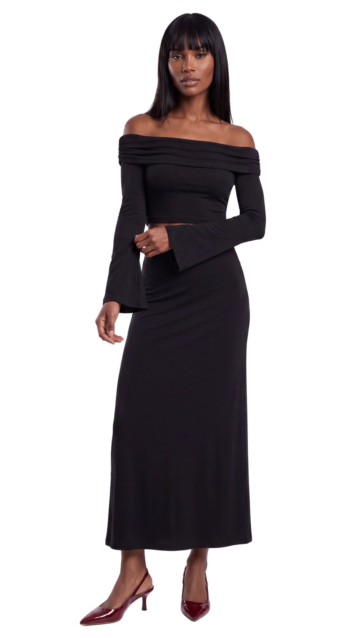 Women's Off-the-Shoulder Bell Sleeve Crop Top