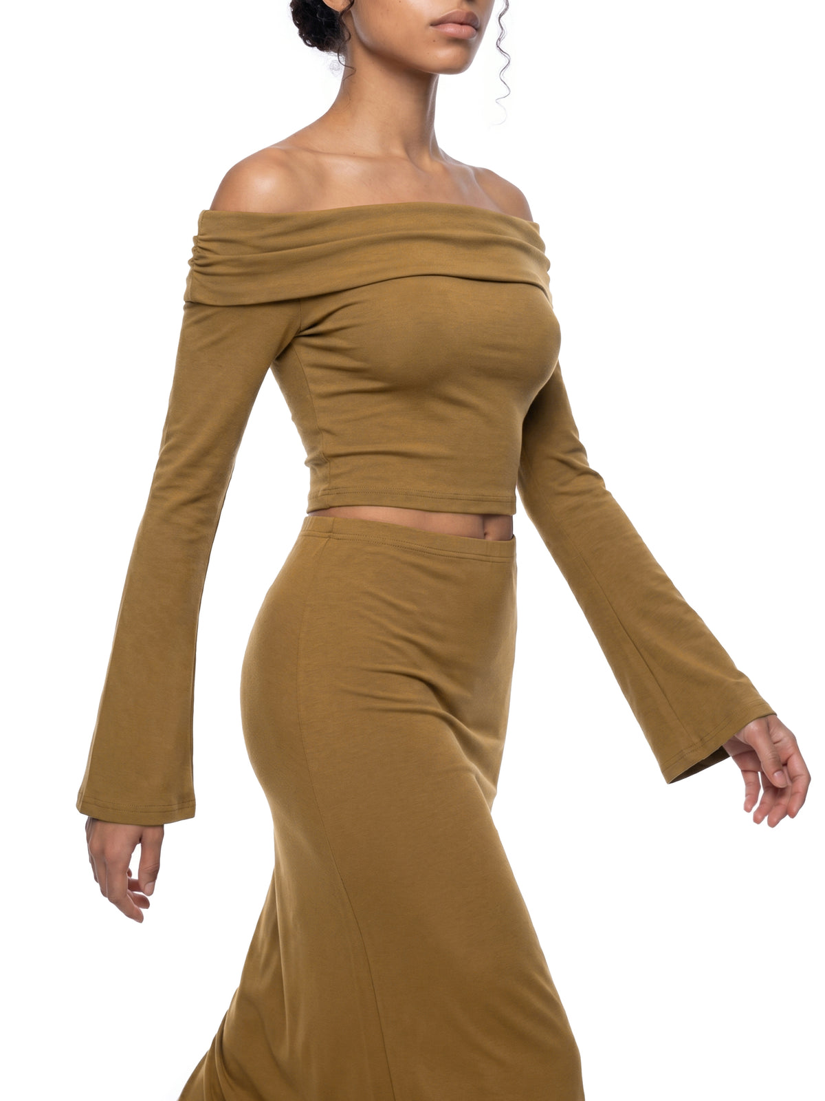 Women's Off-the-Shoulder Bell Sleeve Crop Top