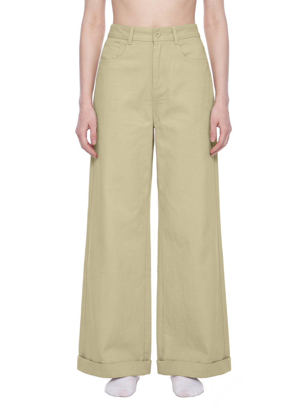 Tencel Wide-Leg Cuff Trousers Apricot