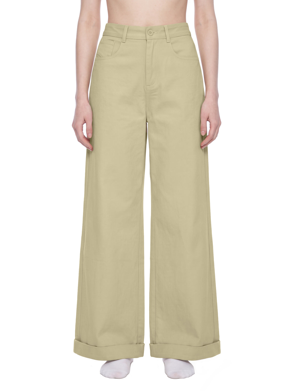 Tencel Wide-Leg Cuff Trousers Apricot
