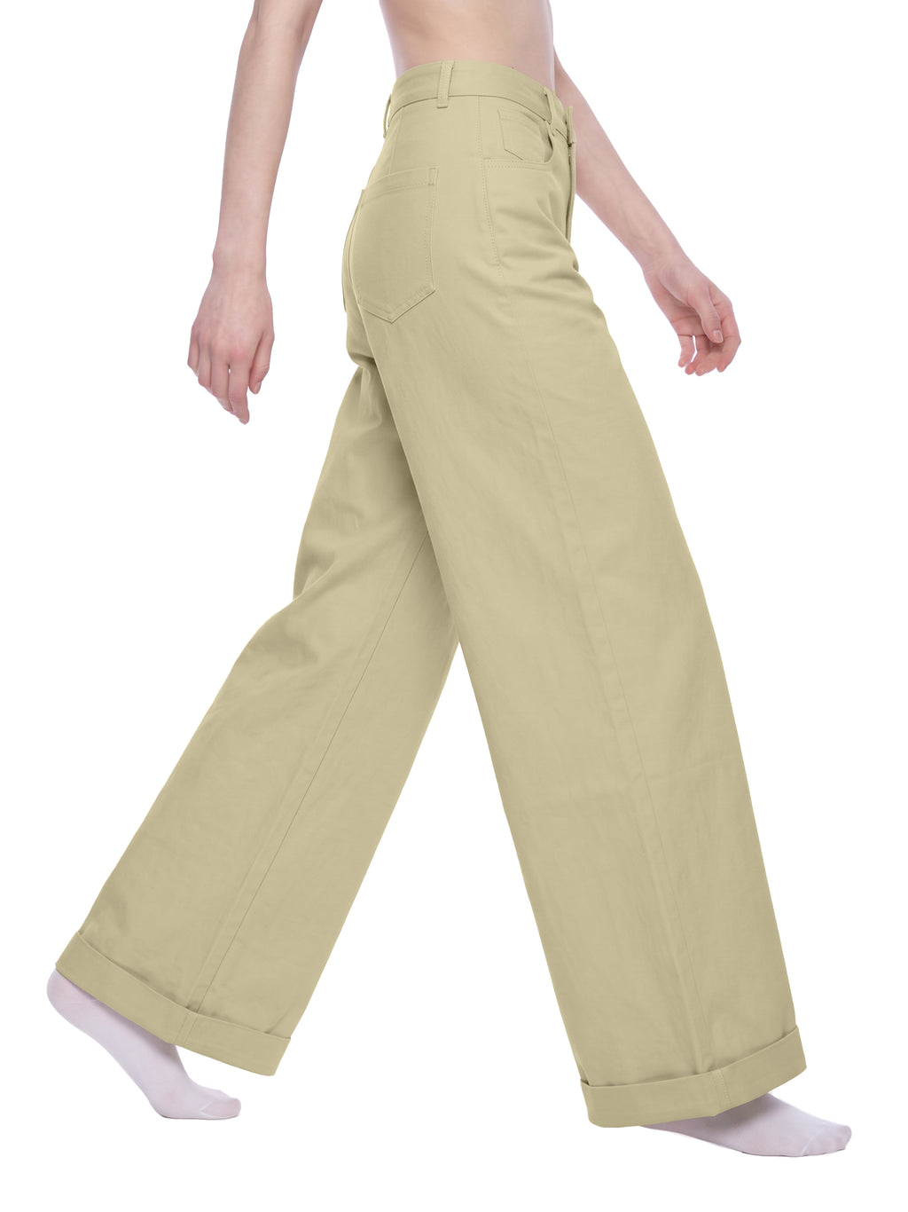 Tencel Wide-Leg Cuff Trousers Apricot