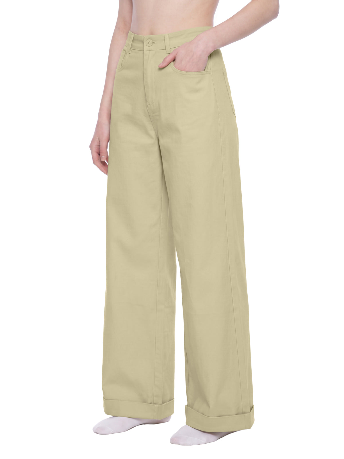 Tencel Wide-Leg Cuff Trousers